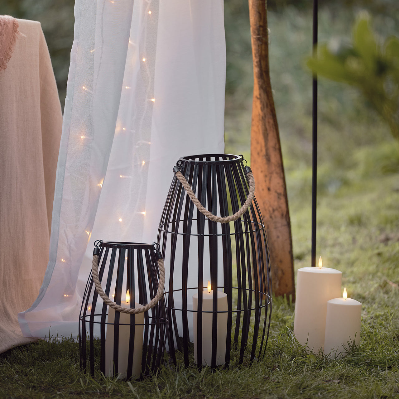 2er Set Canberra Laternen Rattan schwarz