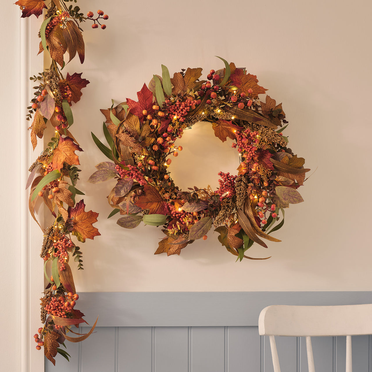 LED‑Herbstkranz mit Girlande & 6‑Stunden‑Timer