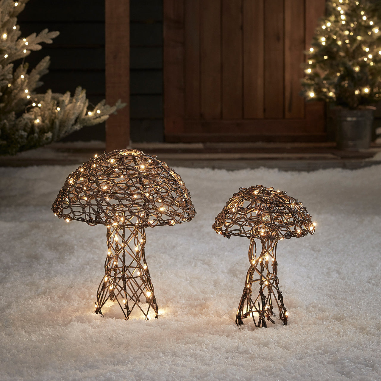 LED Pilz Deko aus Rattan