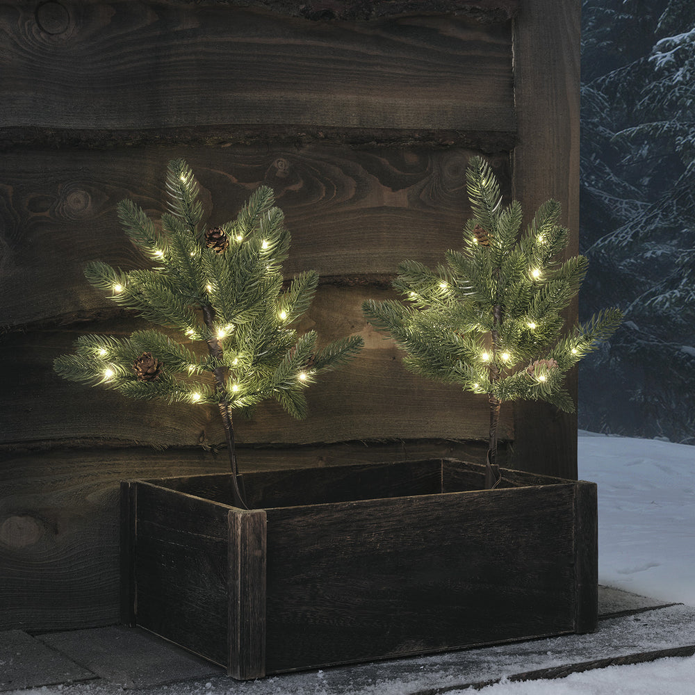 2er Set 18cm LED Stableuchten Tannenbäume mit Tannenzapfen