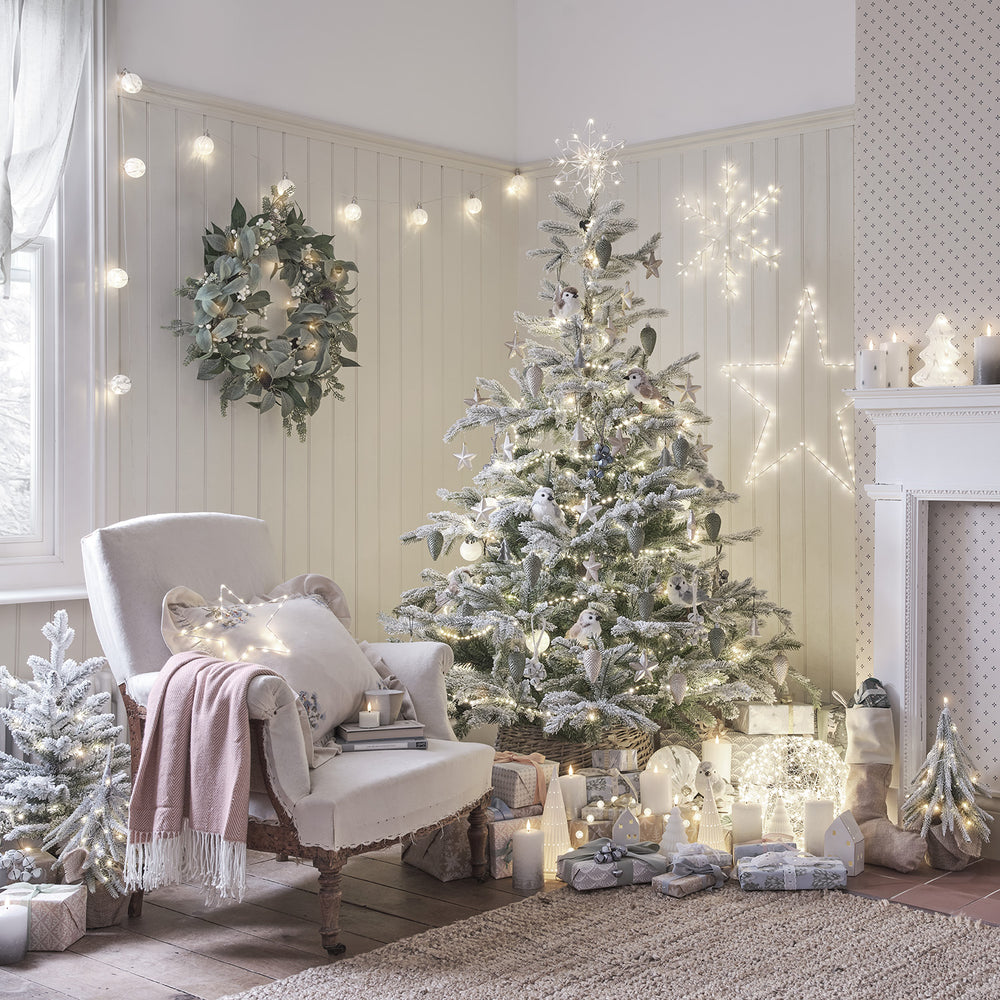 LED Metall Schneeflocke Weihnachtsbaumspitze weiß