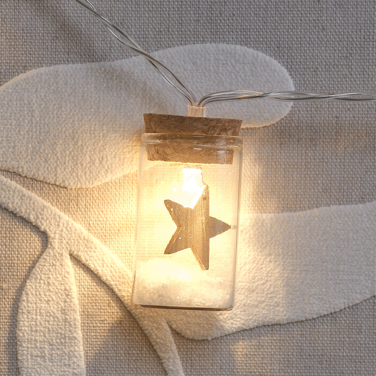 10er LED-Lichterkette Laterne mit Sternen aus Glas in Gold