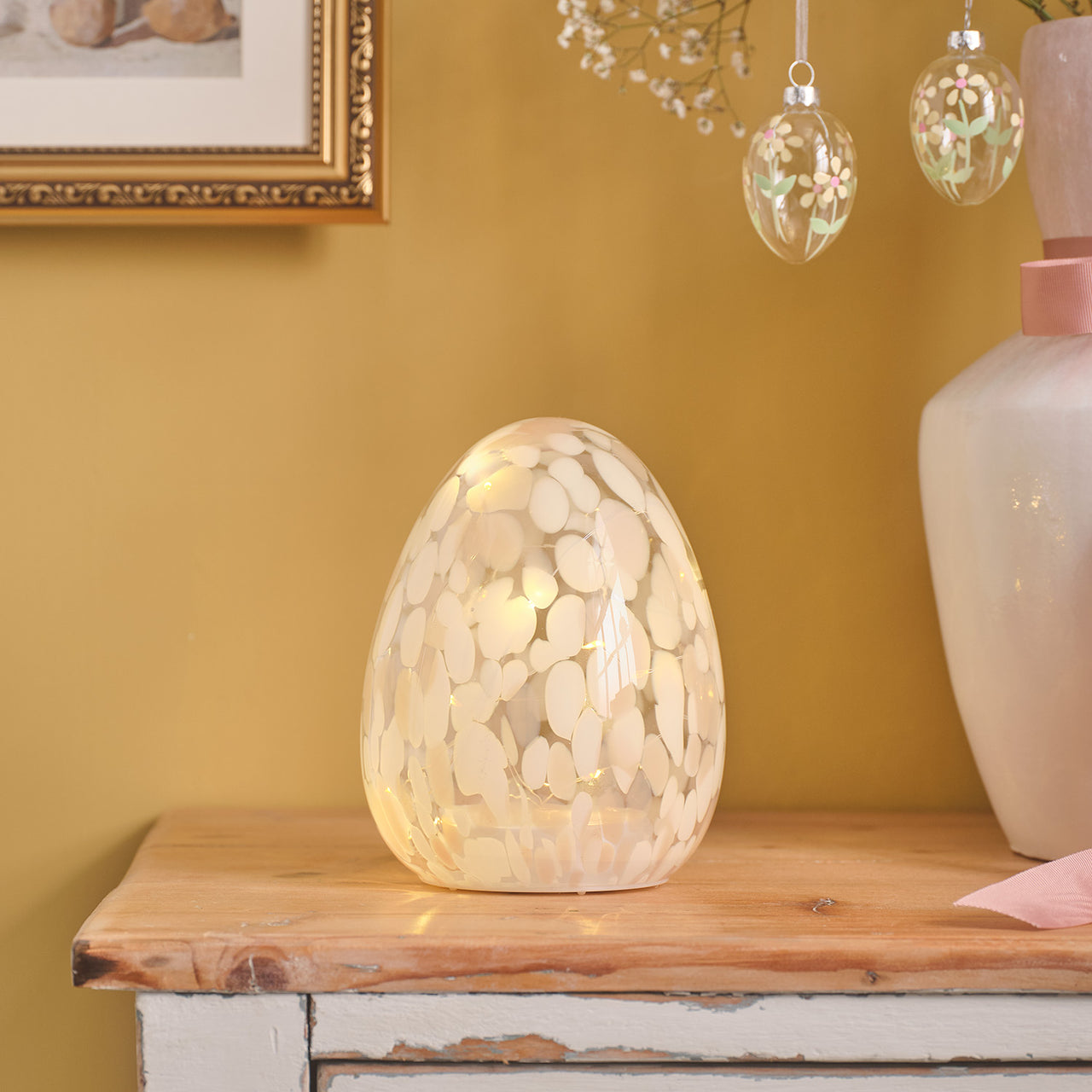 LED-Osterei aus Konfetti-Glas batteriebetrieben pastellrosa
