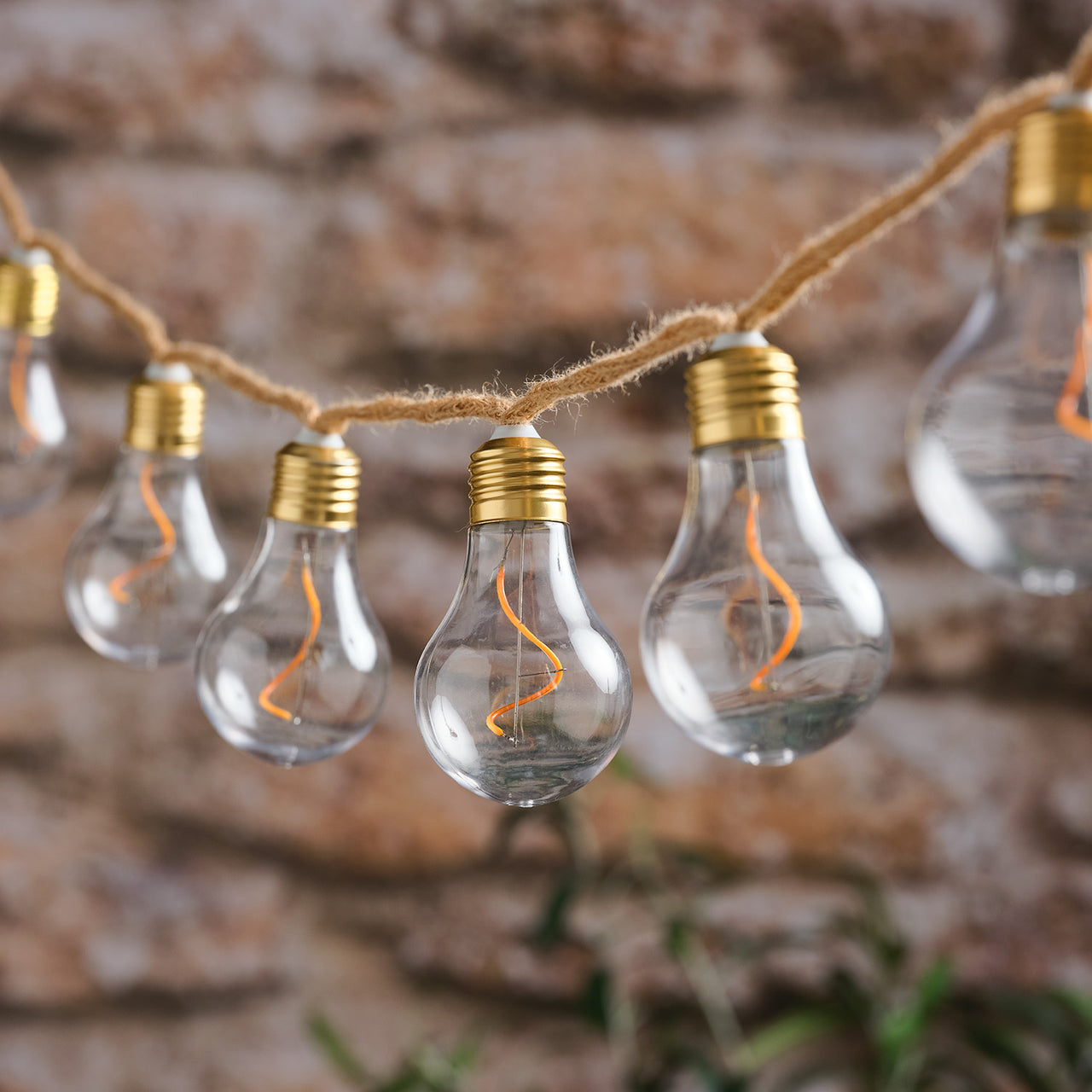10er transparente Glühbirnen-LED-Lichterkette auf Naturseil mit Timer