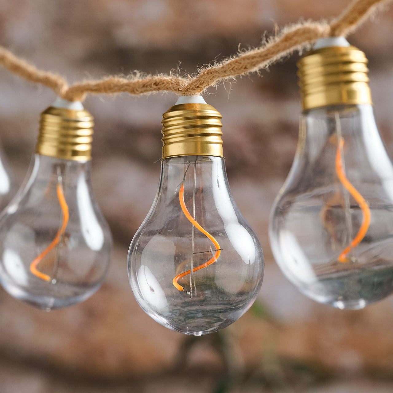 10er transparente Glühbirnen-LED-Lichterkette auf Naturseil mit Timer