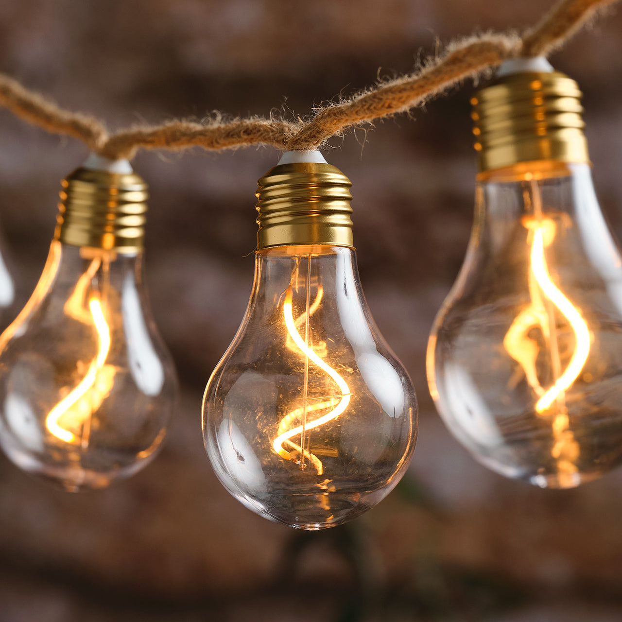 10er transparente Glühbirnen-LED-Lichterkette auf Naturseil mit Timer
