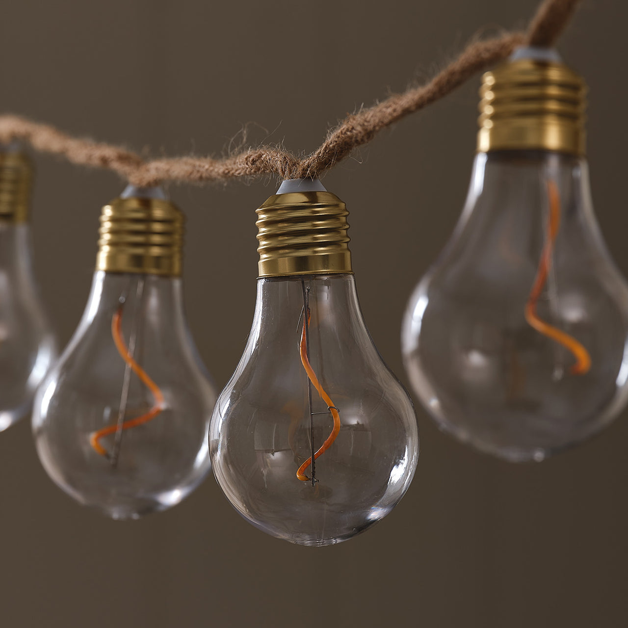 10er transparente Glühbirnen-LED-Lichterkette auf Naturseil mit Timer