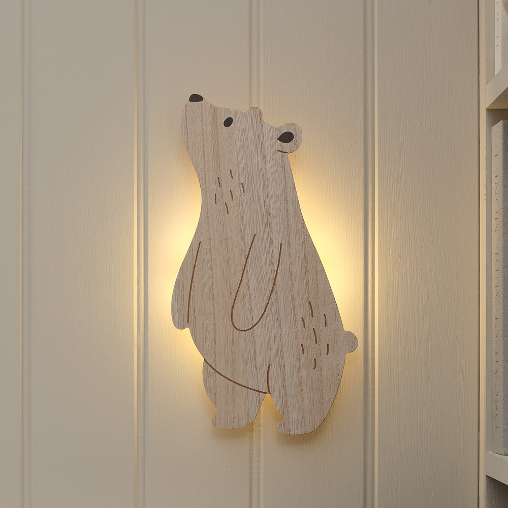 Neugieriger Bär Wandlampe fürs Kinderzimmer mit Fernbedienung in Warmweiß