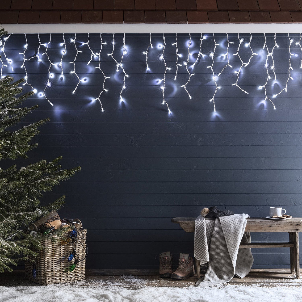 Pro Connect 2m 100er LED Eiszpafen Lichterkette weiß koppelbar weißes Kabel IP67