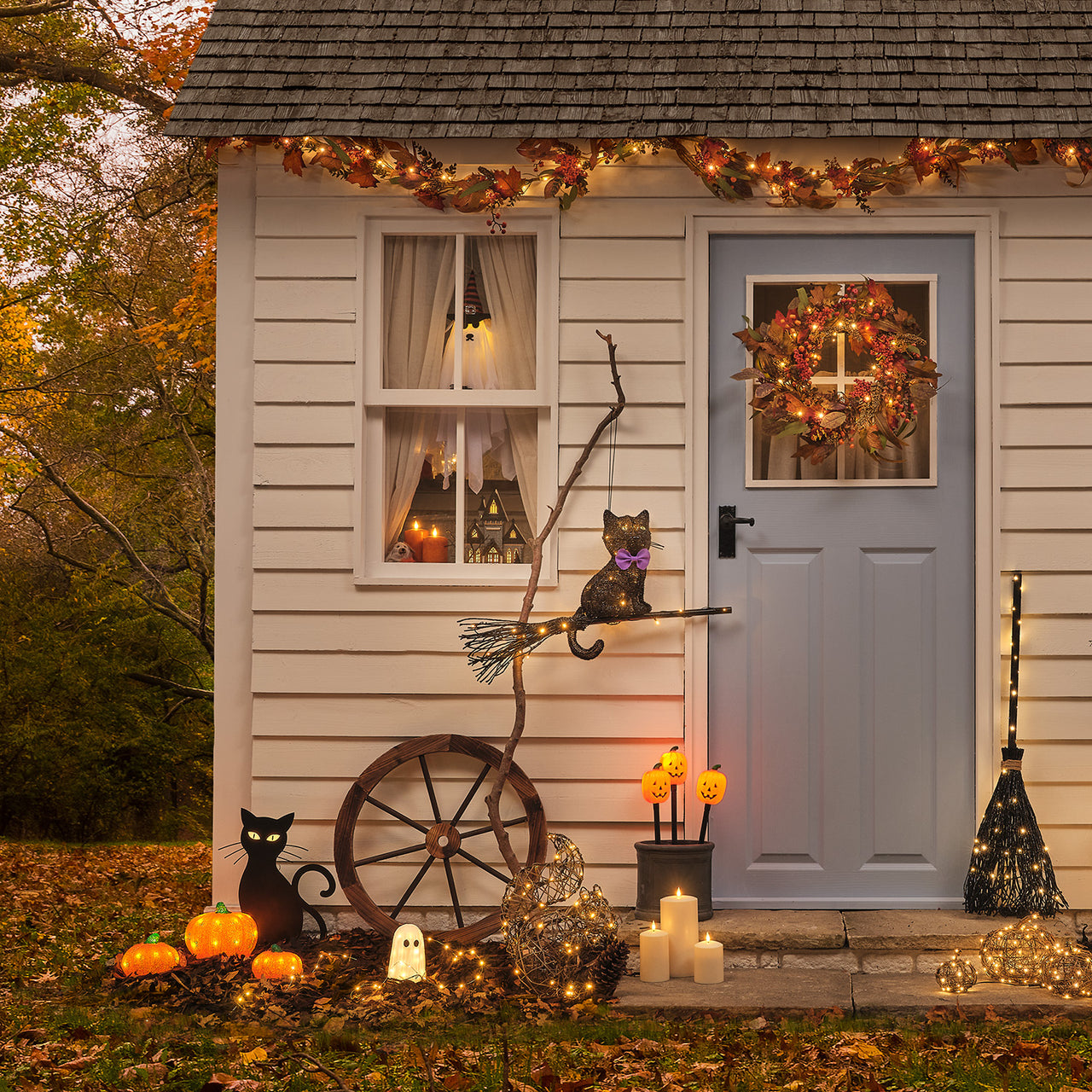 LED Halloween Haus aus Holz mit 6-Stunden-Timer im Fenster