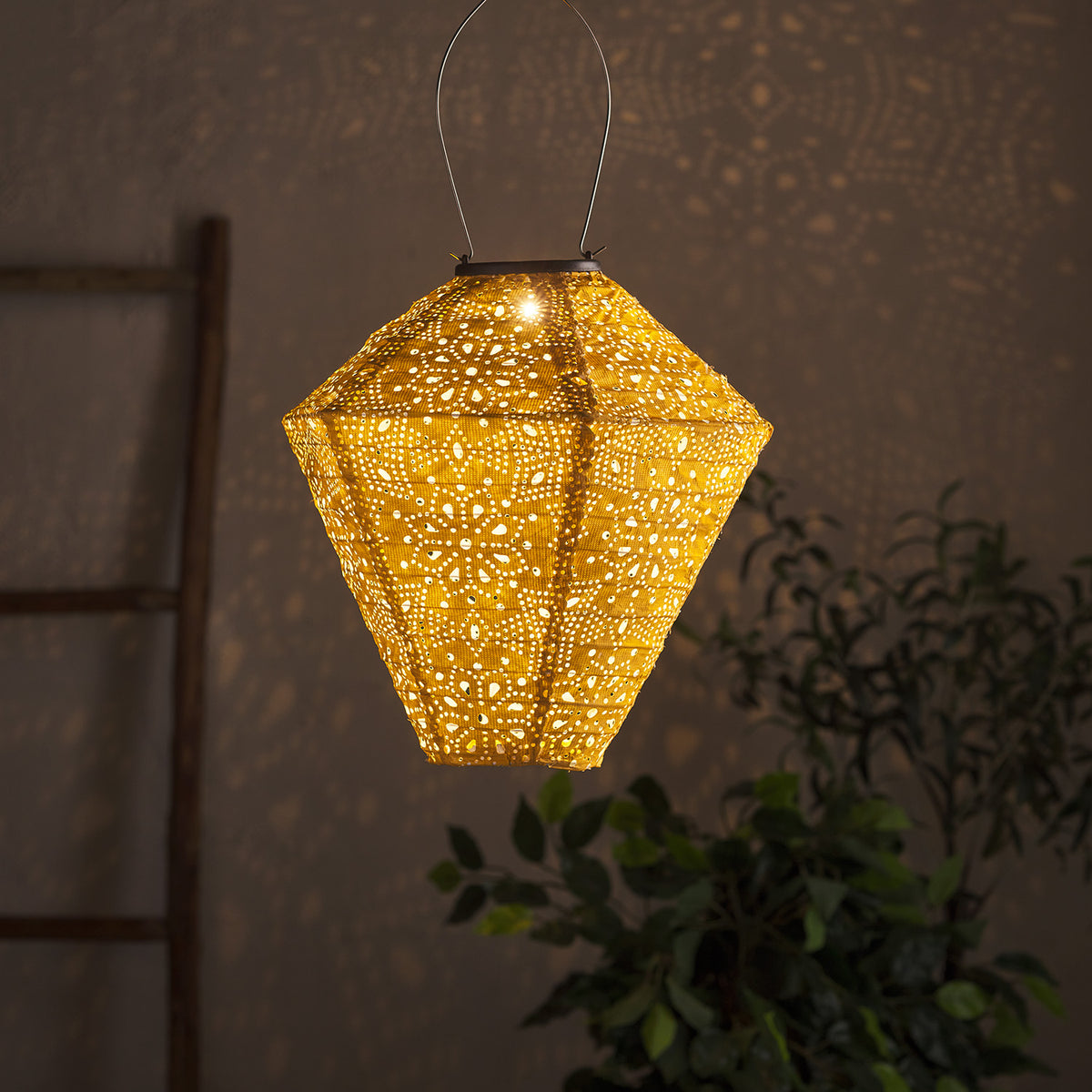 Leuchtender gelber sechseckiger Tyvek Solar-Lampion mit Blumenmuster
