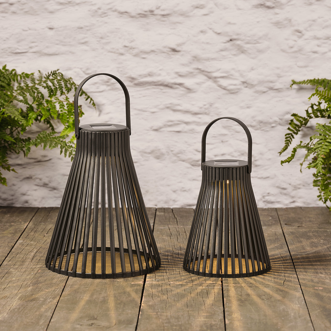 2er Set Solar Laternen Rattan schwarz