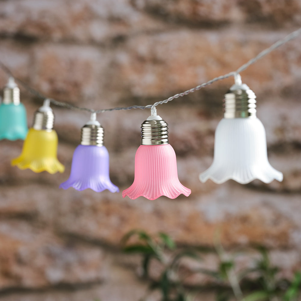 10er LED-Solar-Lichterkette pastellfarbene Blumen in Warmweiß