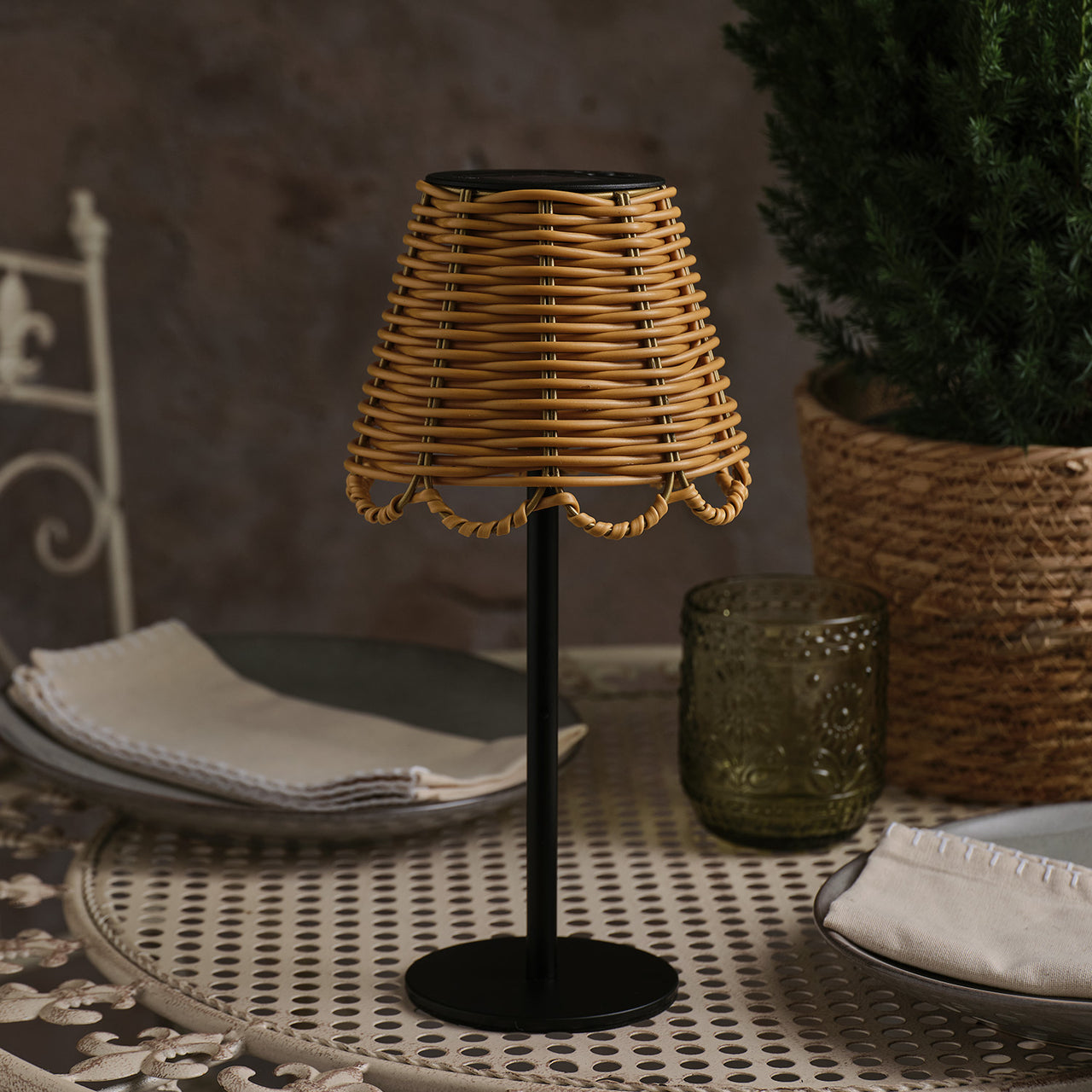 Kurv Solar-Tischlampe im Bambus-Look