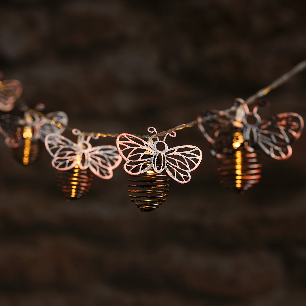 Bienen-Solar-Lichterkette mit 10 warmweißen LEDs aus Metall