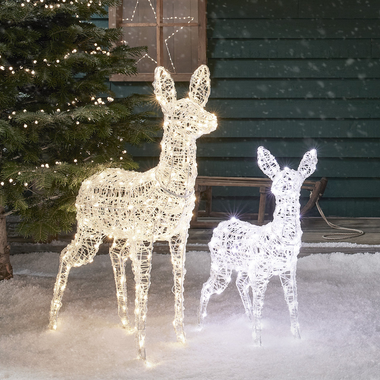 2er Set Bicolor LED-Rentiere Hirschkuh & Rehkitz L Swinsty