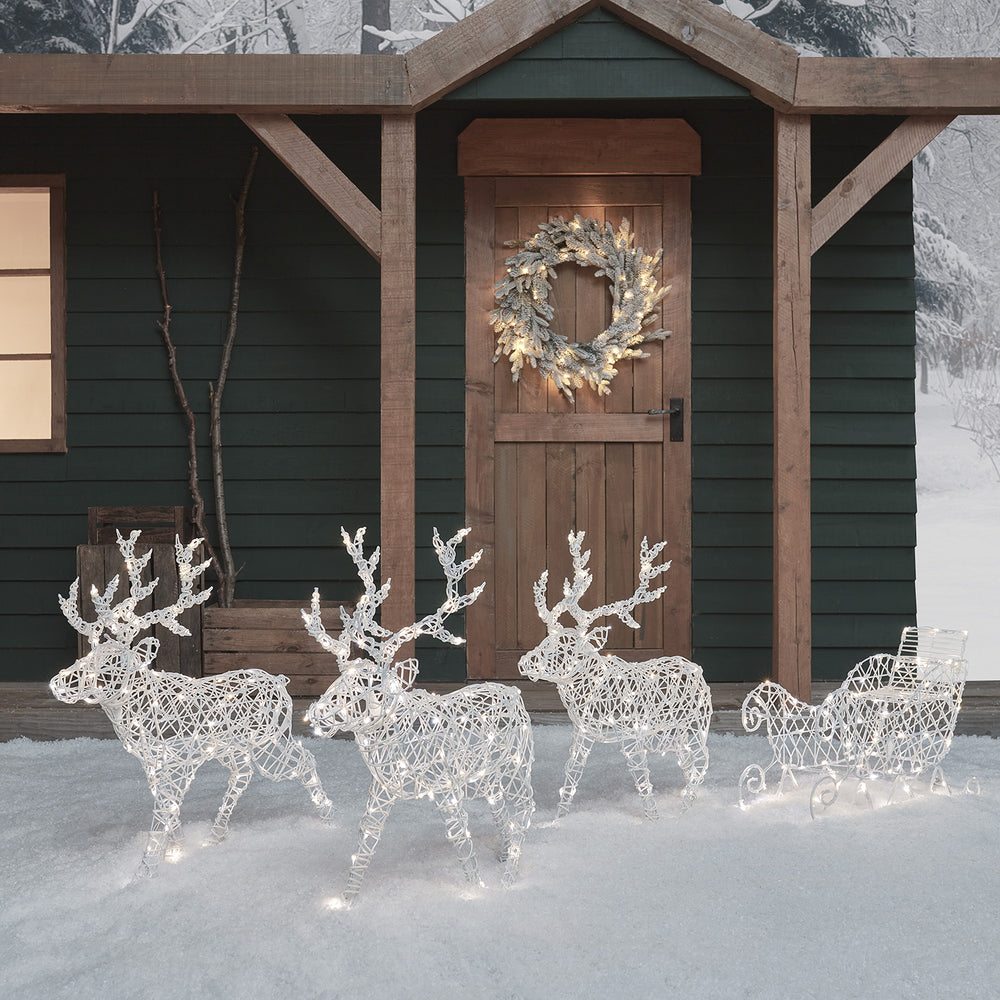 3er Set Batteriebetriebene LED-Rentiere mit Schlitten Arkendale