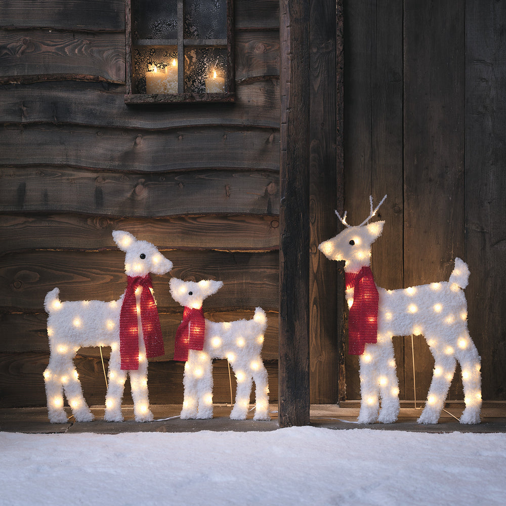 3er Set verschneite 2D LED-Rentierfamilie