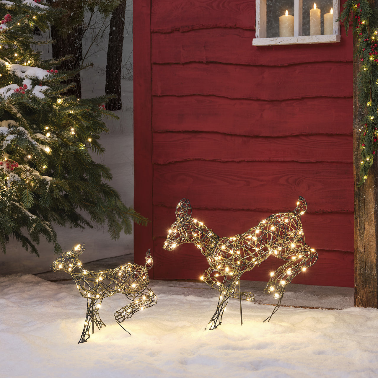2er Set springende LED-Rentierefamilie Hirschkuh & Rehkitz M Harlow