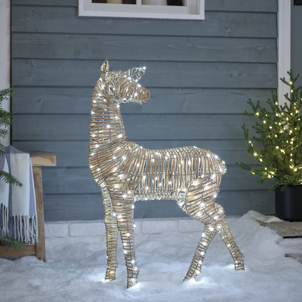Leyburn Rattan Bicolor LED-Rehkitz mit 200 Mikro-LEDs und Timer in Kaltweiß