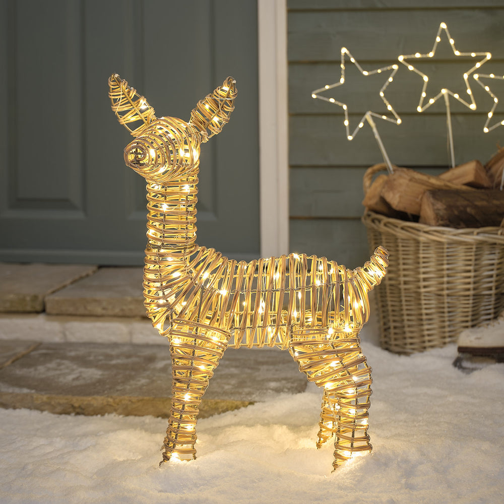 62 cm Leyburn Bicolor LED-Rehkitz aus Rattan mit 110 Mikro-LEDs in Warmweiß