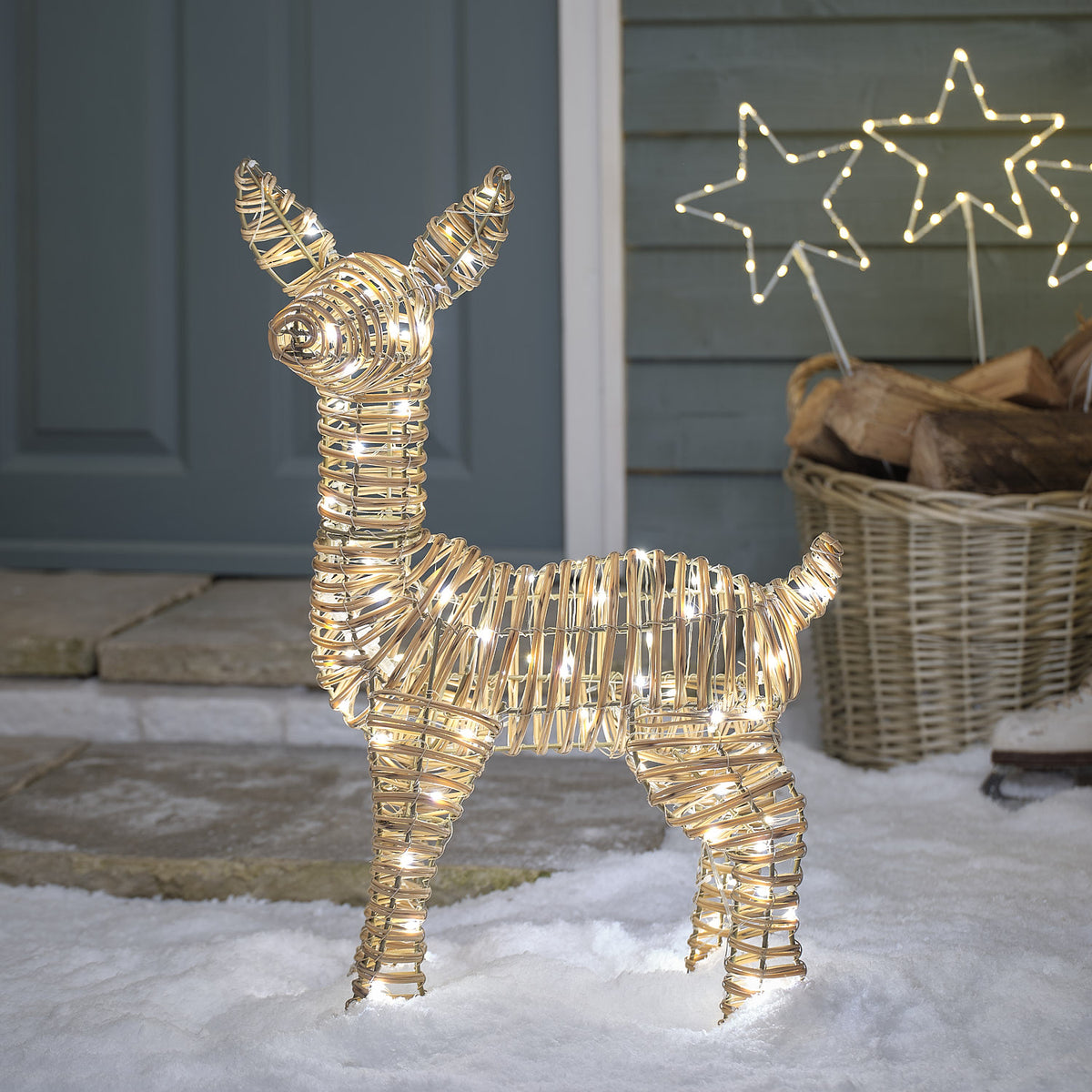 62 cm Leyburn Bicolor LED-Rehkitz aus Rattan mit 110 Mikro-LEDs bicolor