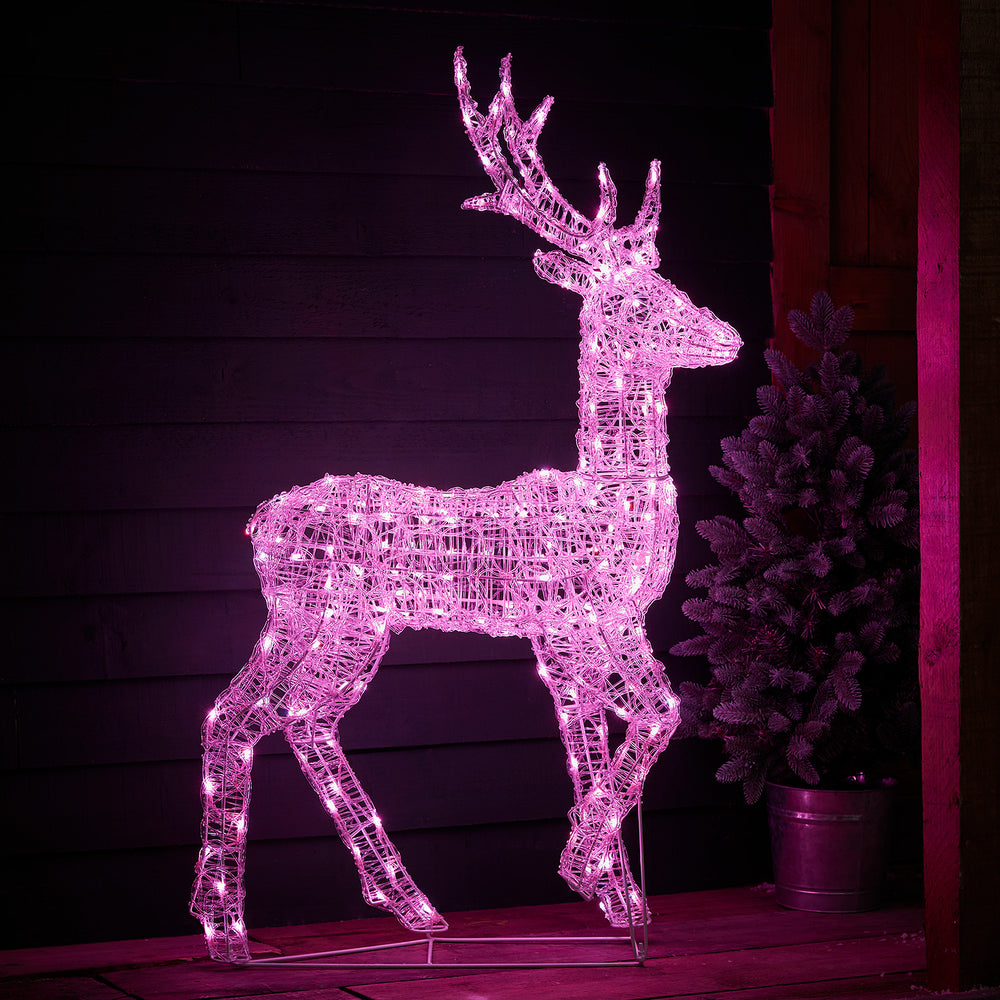 128 cm Swinsty LED-Hirsch aus Acryl mit Farbwechsel und Fernbedienung in Pink