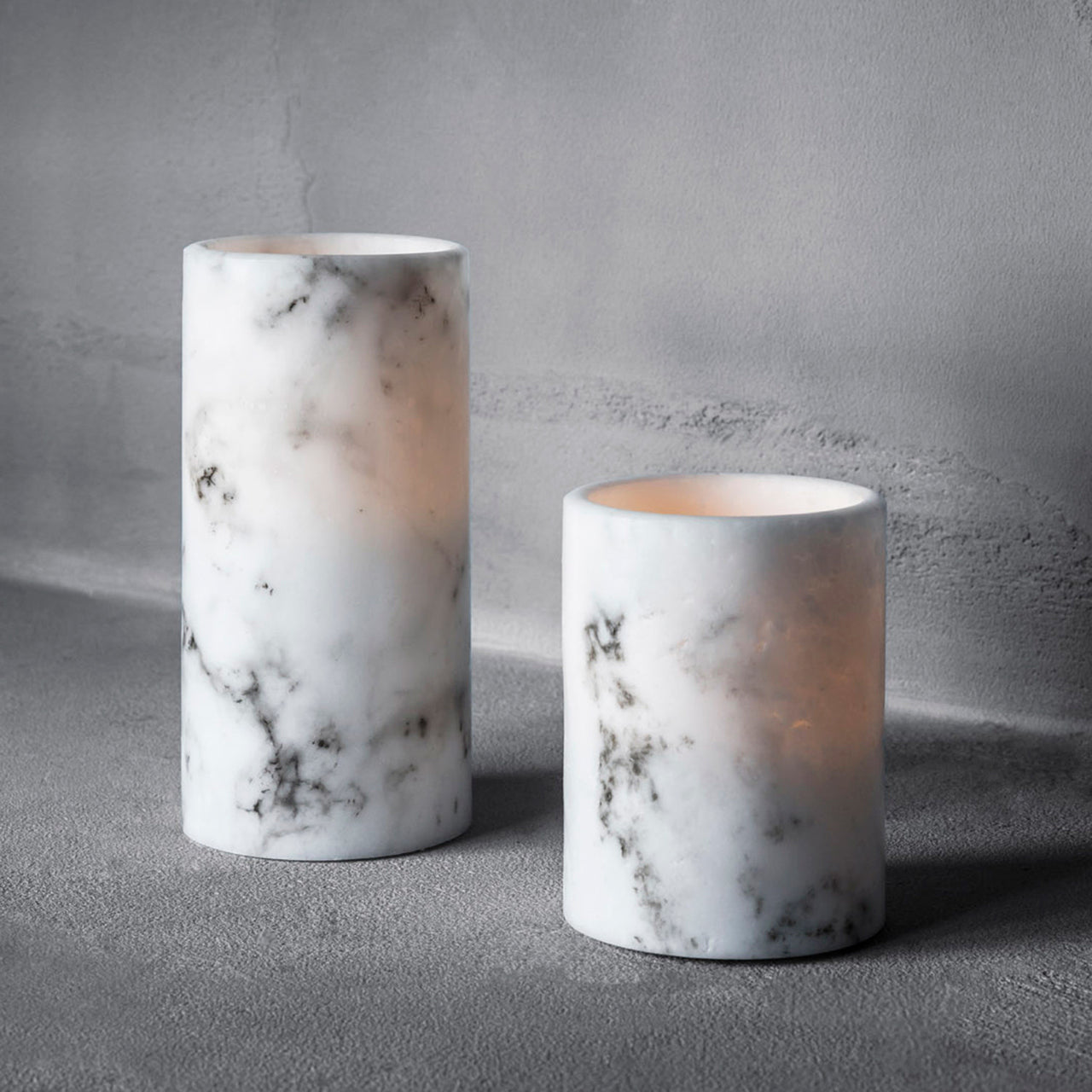 2er Set LED Marmor Stumpenkerzen