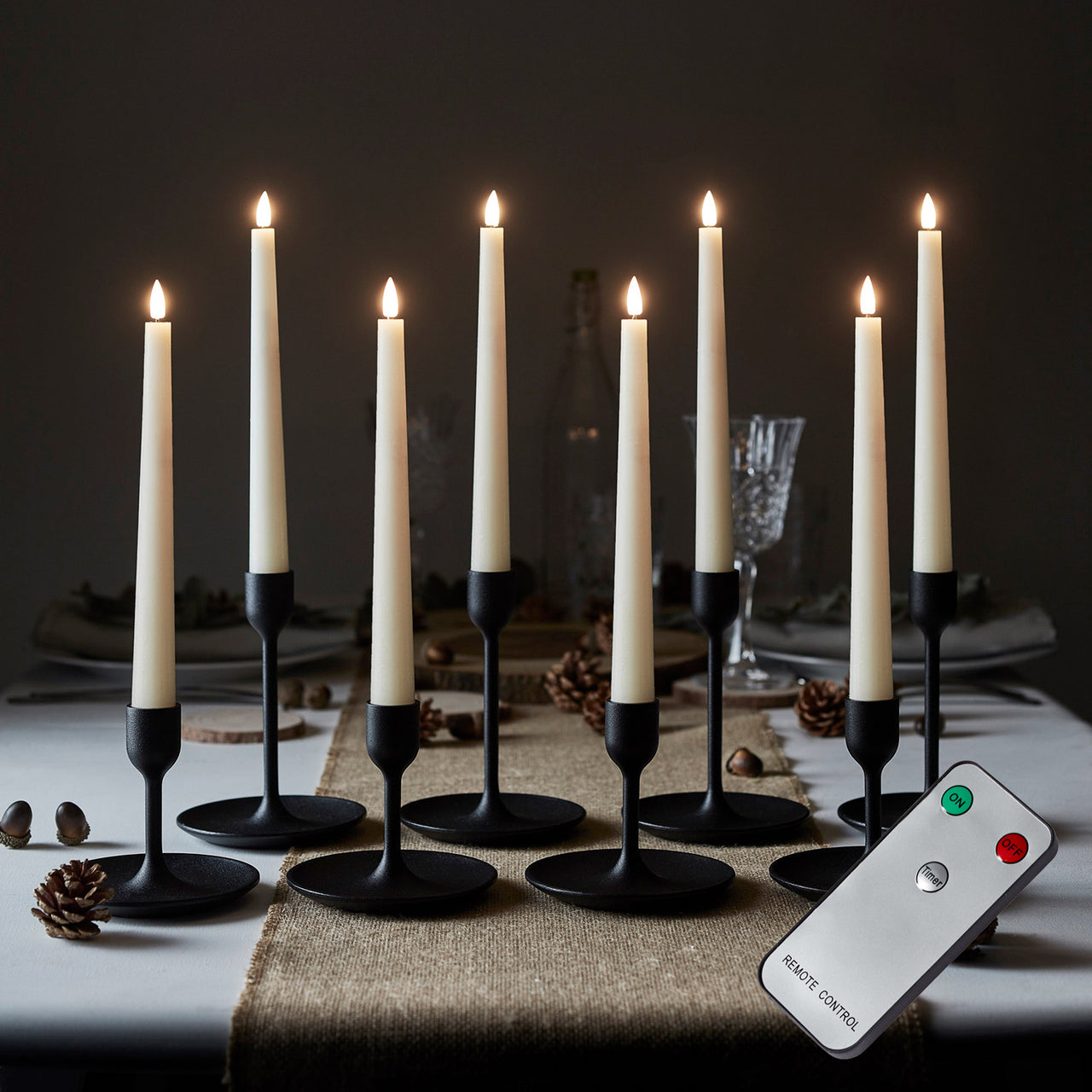 8er Set TruGlow® LED Stabkerzen Echtwachs elfenbeinfarben mit Fernbedienung