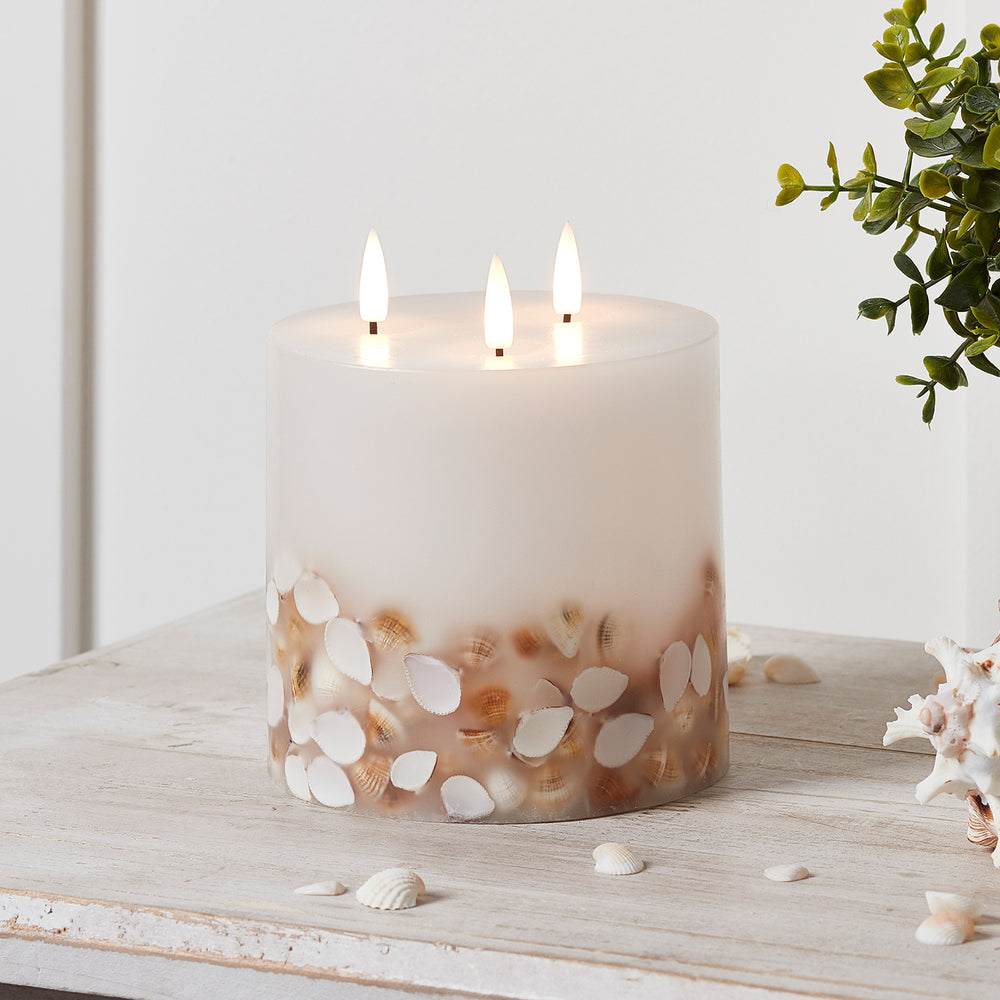 TruGlow® dreidochtige LED Kerze Echtwachs mit Muscheln