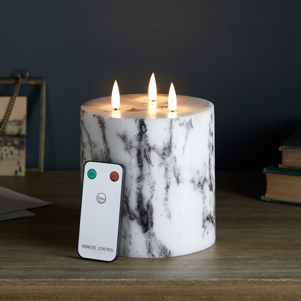 TruGlow® dreidochtige LED Kerze Echtwachs Marmor mit Fernbedienung