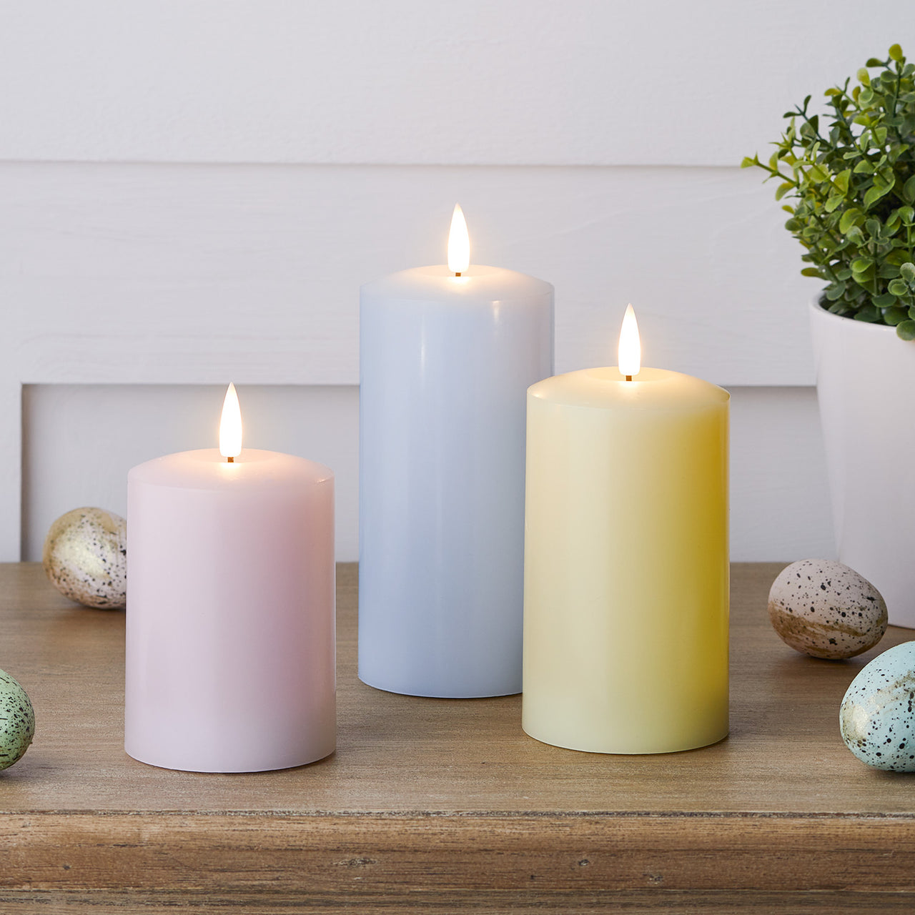 TruGlow® LED Kerzen Echtwachs Trio pastell mit Fernbedienung