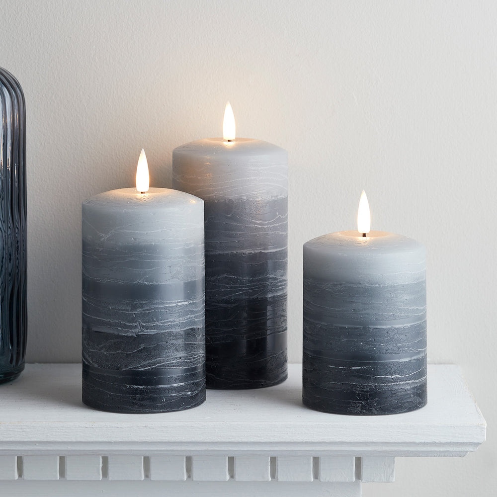 TruGlow® LED Kerzen Echtwachs Trio rustikal gestreift grau mit Fernbedienung