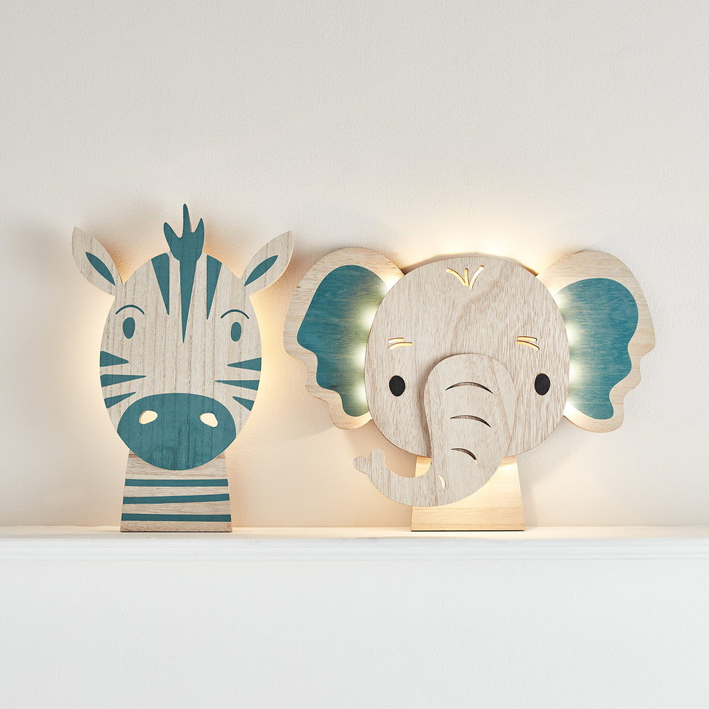 2er Set Zebra & Elefant Wandlampen Kinderzimmer