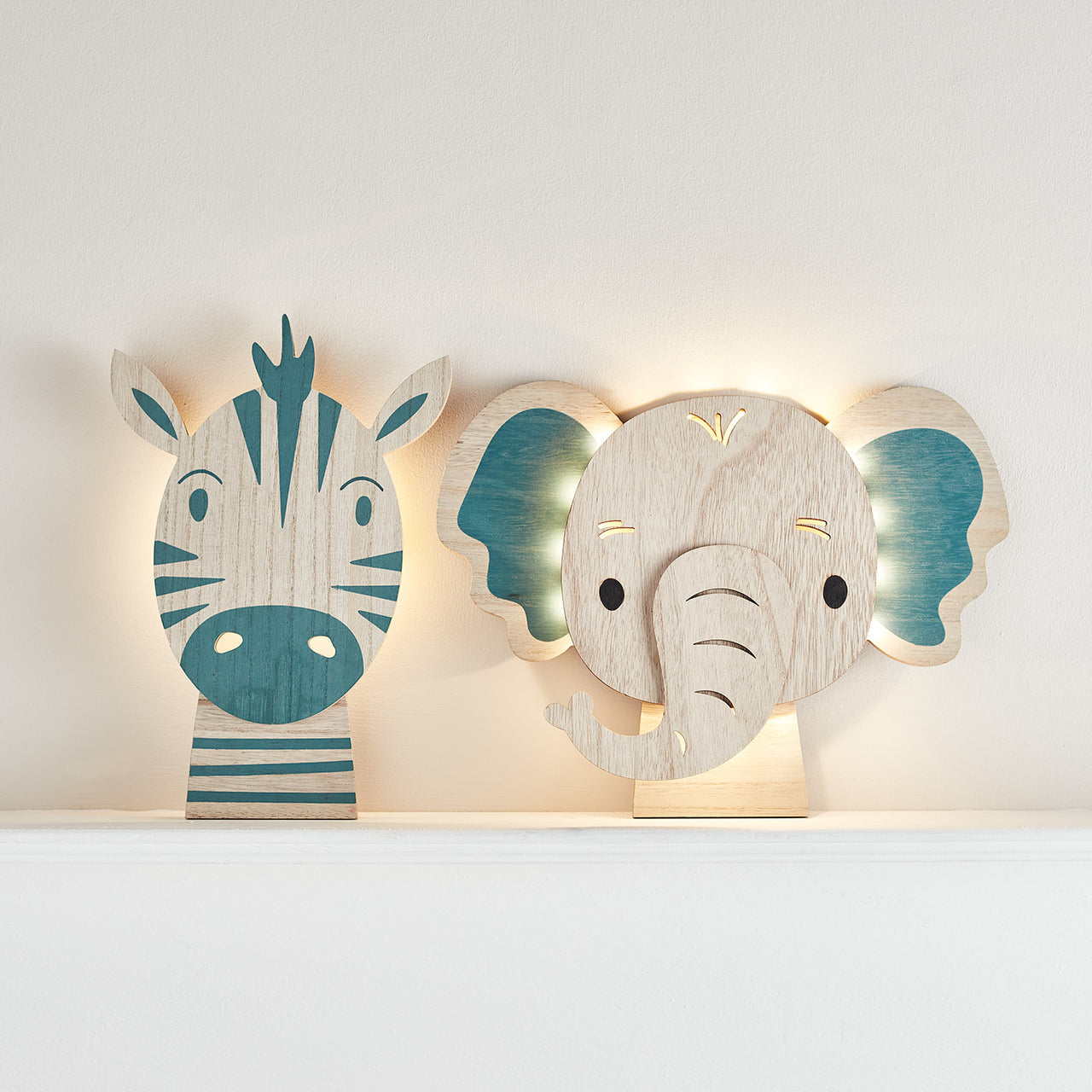2er Set Zebra & Elefant Wandlampen Kinderzimmer