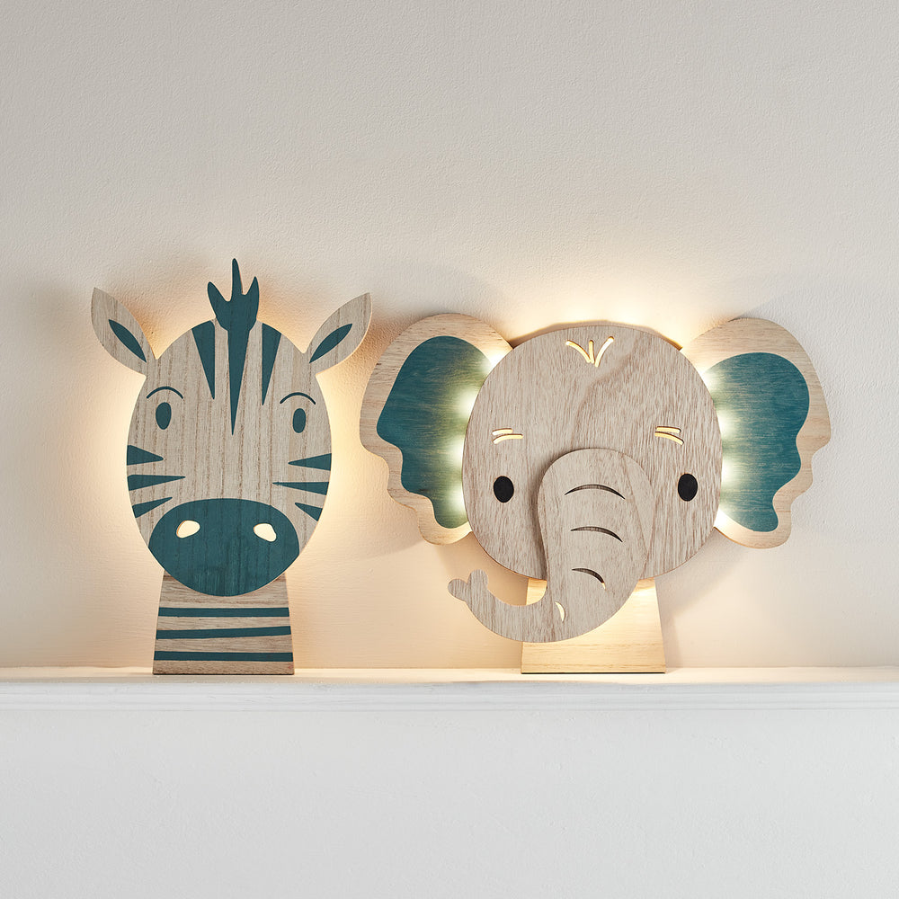 2er Set Zebra & Elefant Wandlampen Kinderzimmer