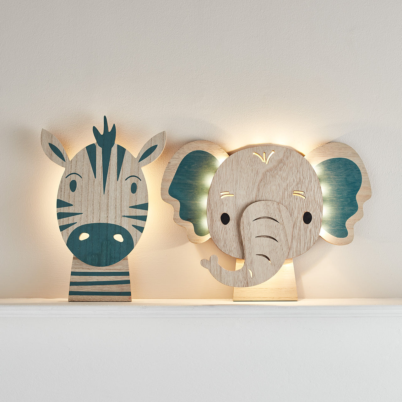 2er Set Zebra & Elefant Wandlampen Kinderzimmer