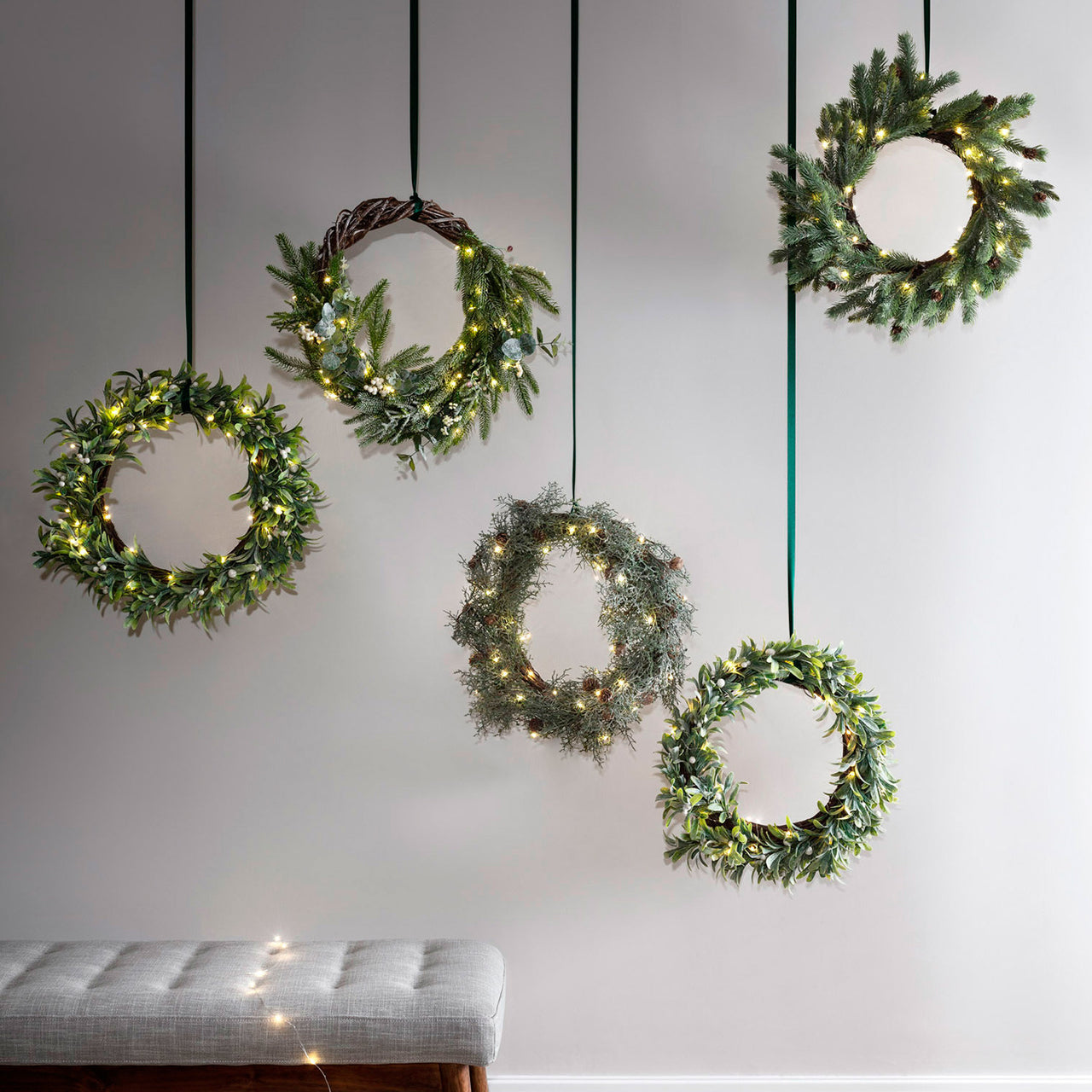 Mistelzweig Weihnachtskranz mit Micro Lichterkette