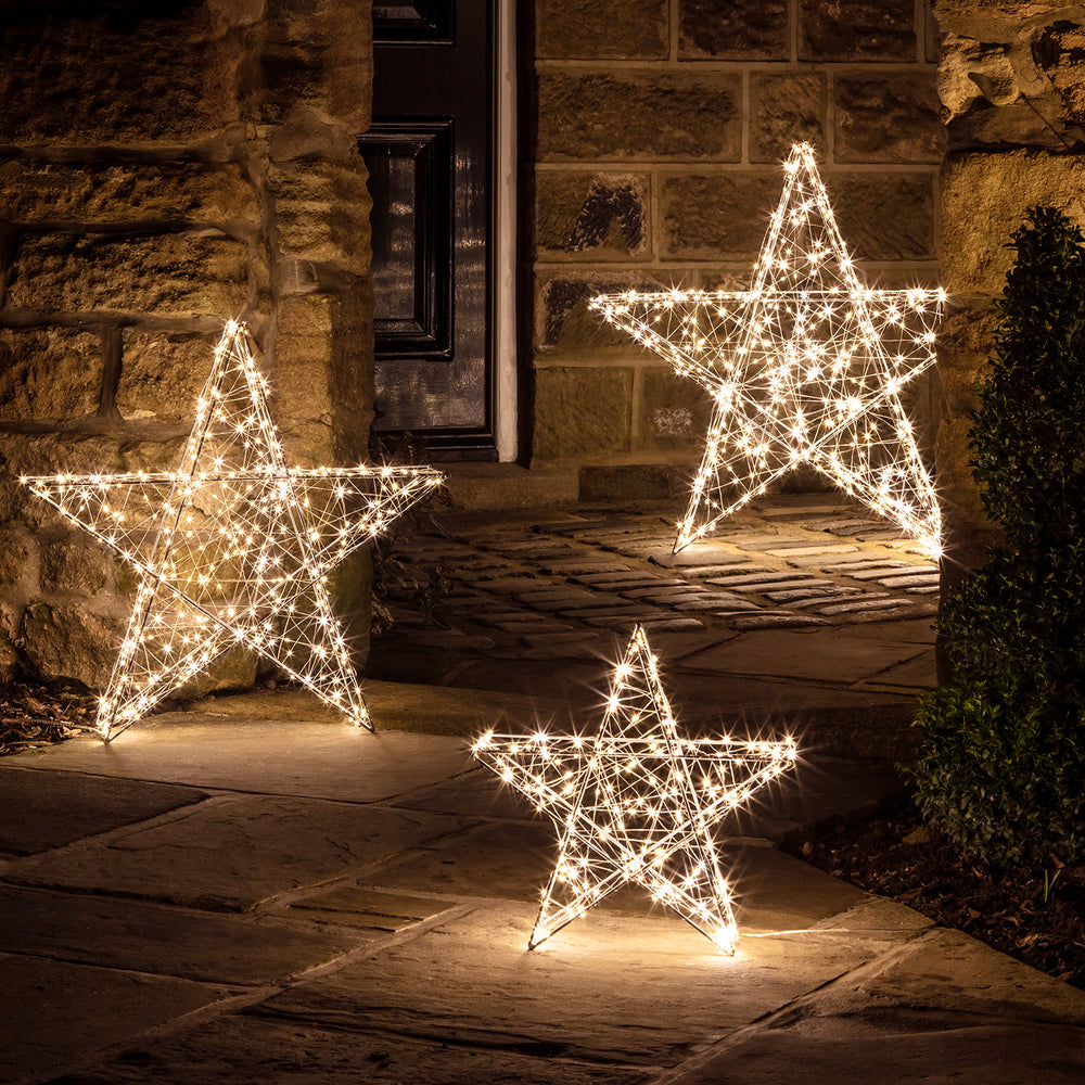 3er Set LED Sterne Weihnachtsdeko außen