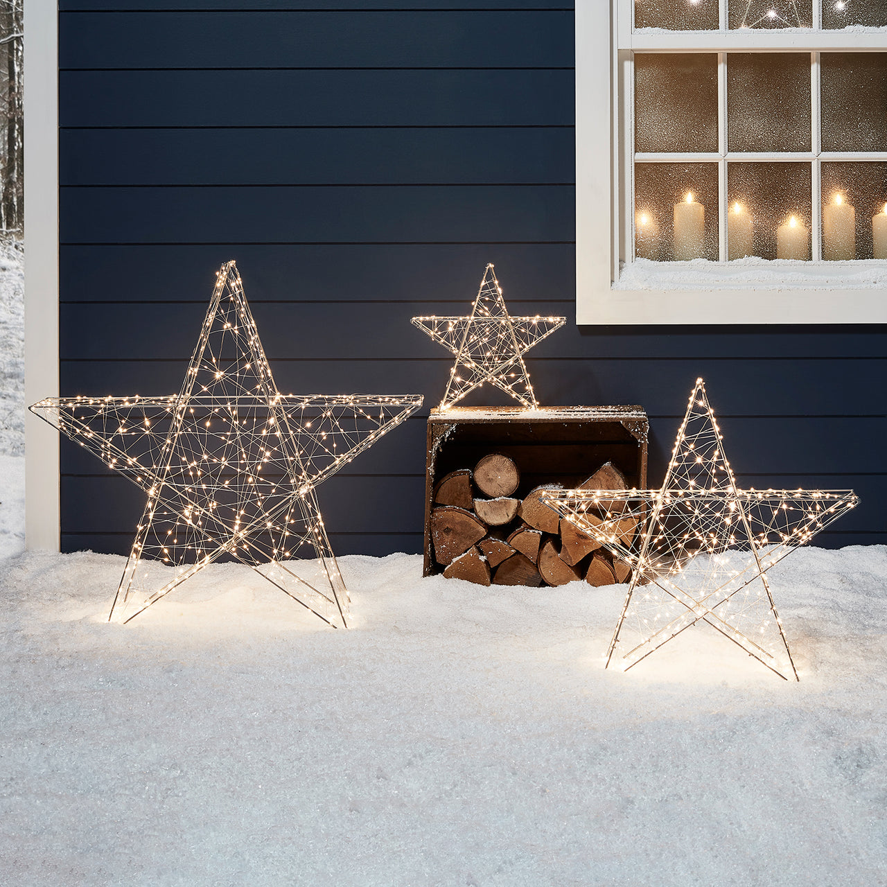 3er Set LED Sterne Weihnachtsdeko außen