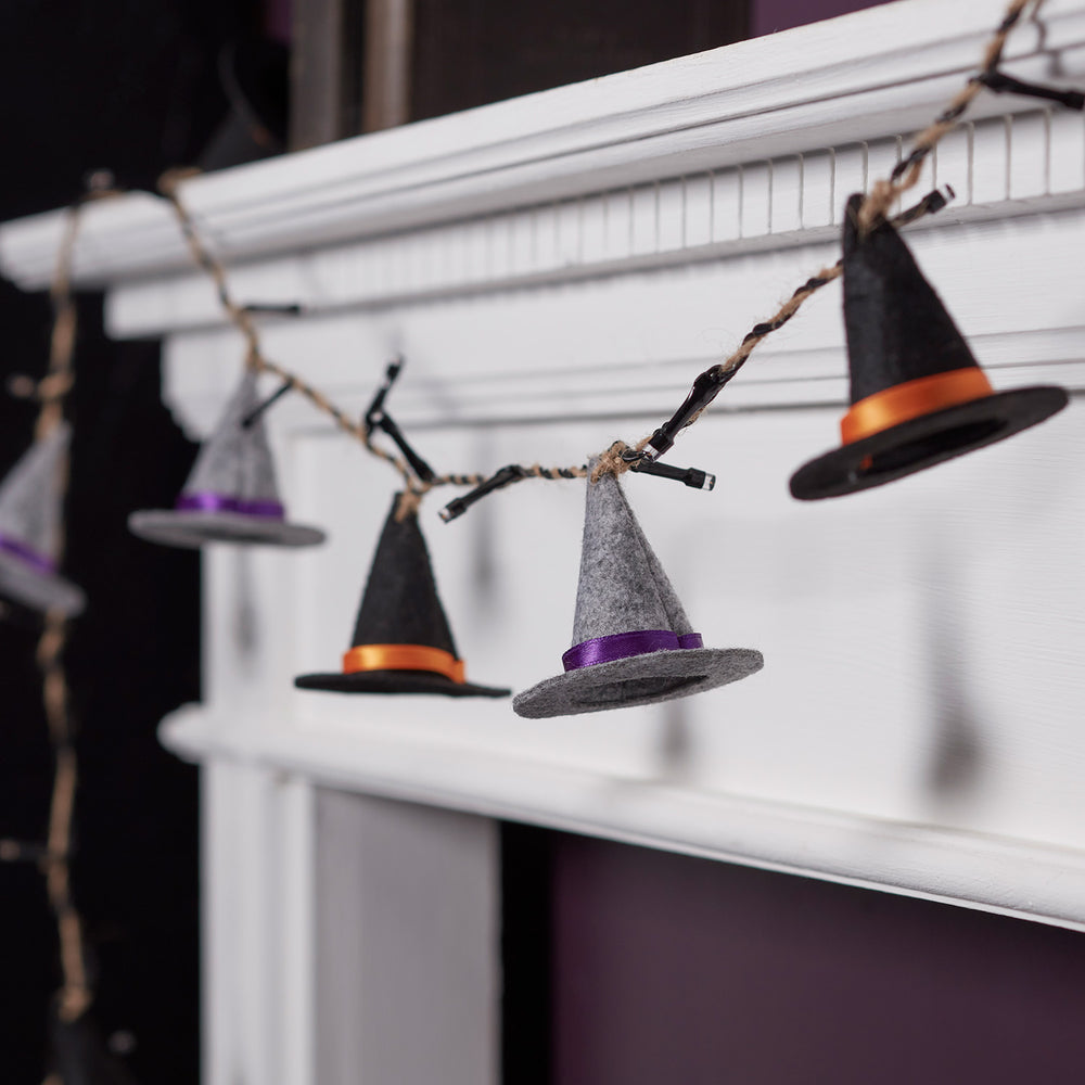 8er Halloween Lichterkette Hexenhut aus Filz