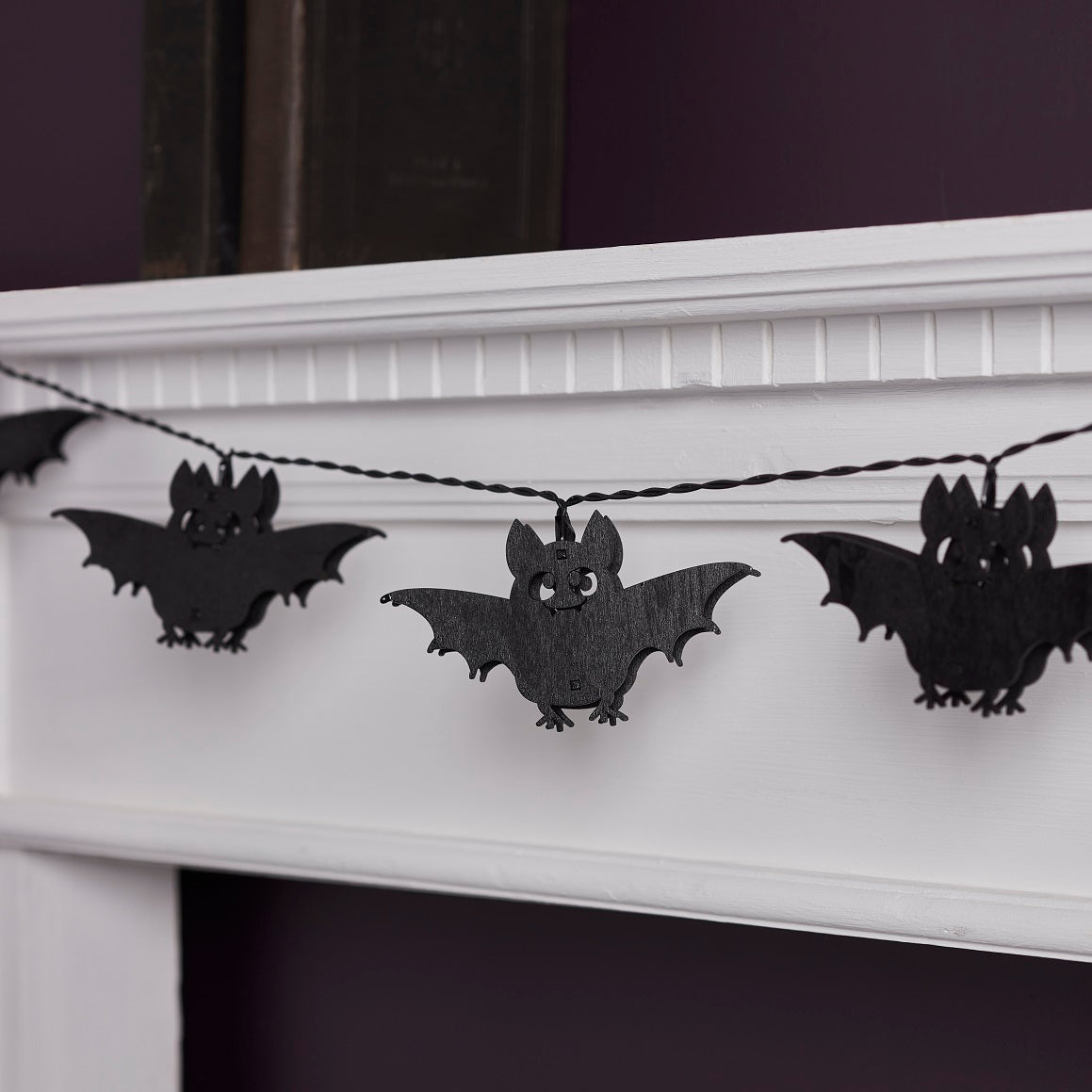 10er Halloween Lichterkette Fledermäuse aus Holz