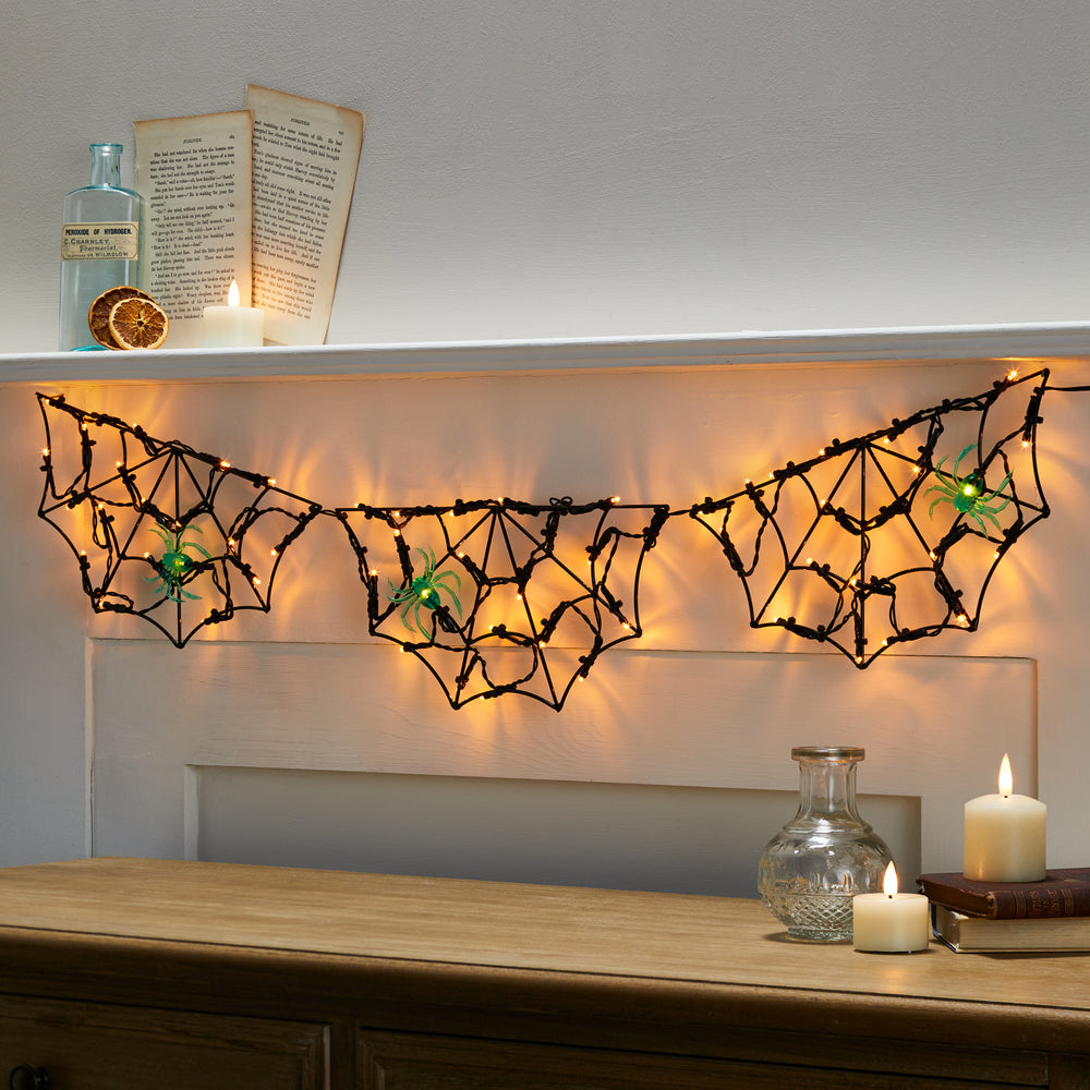90cm Halloween Lichterkette Spinnennetz