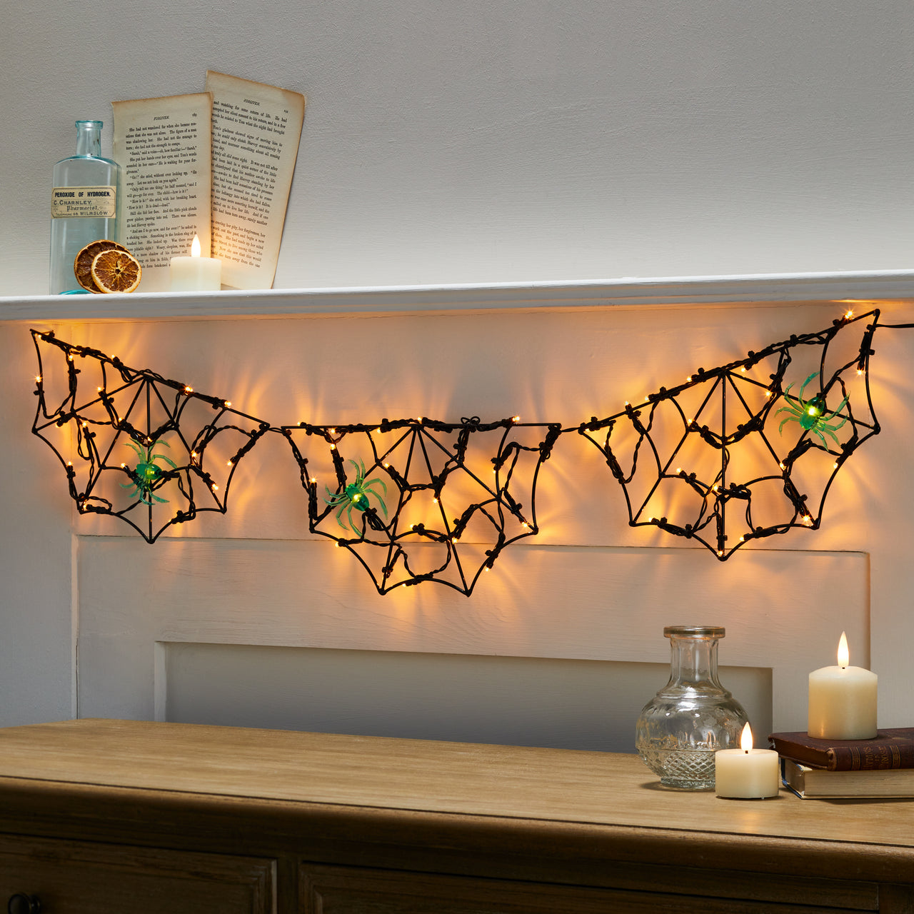 90cm Halloween Lichterkette Spinnennetz