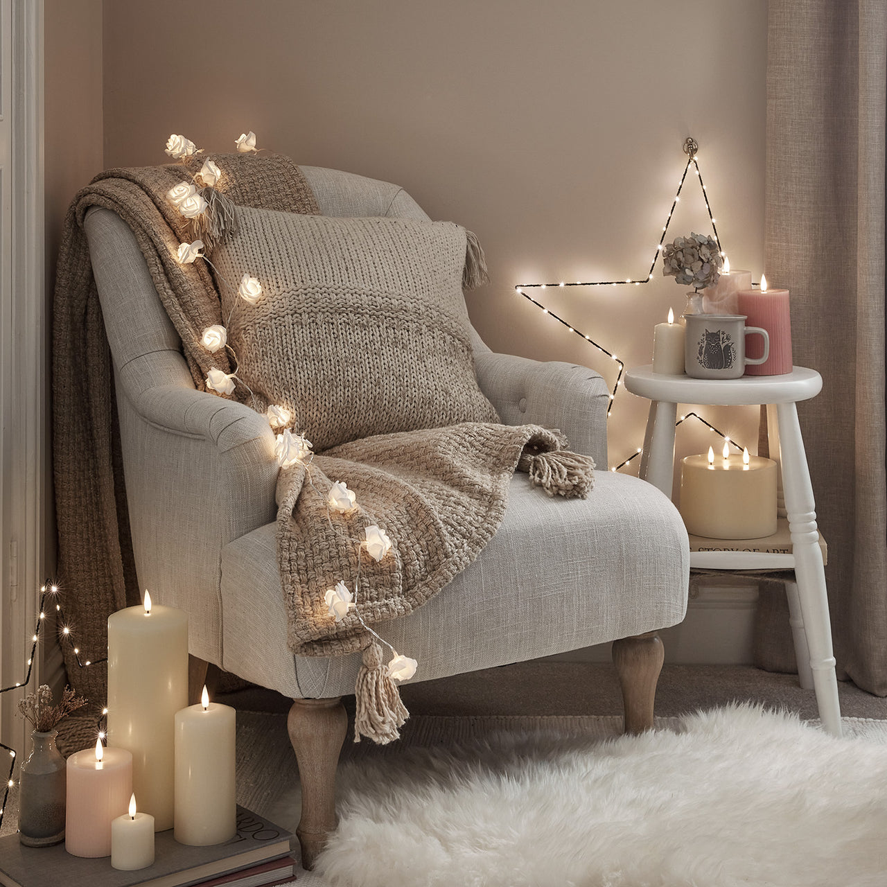 20er LED Rosen Lichterkette warmweiß batteriebetrieben