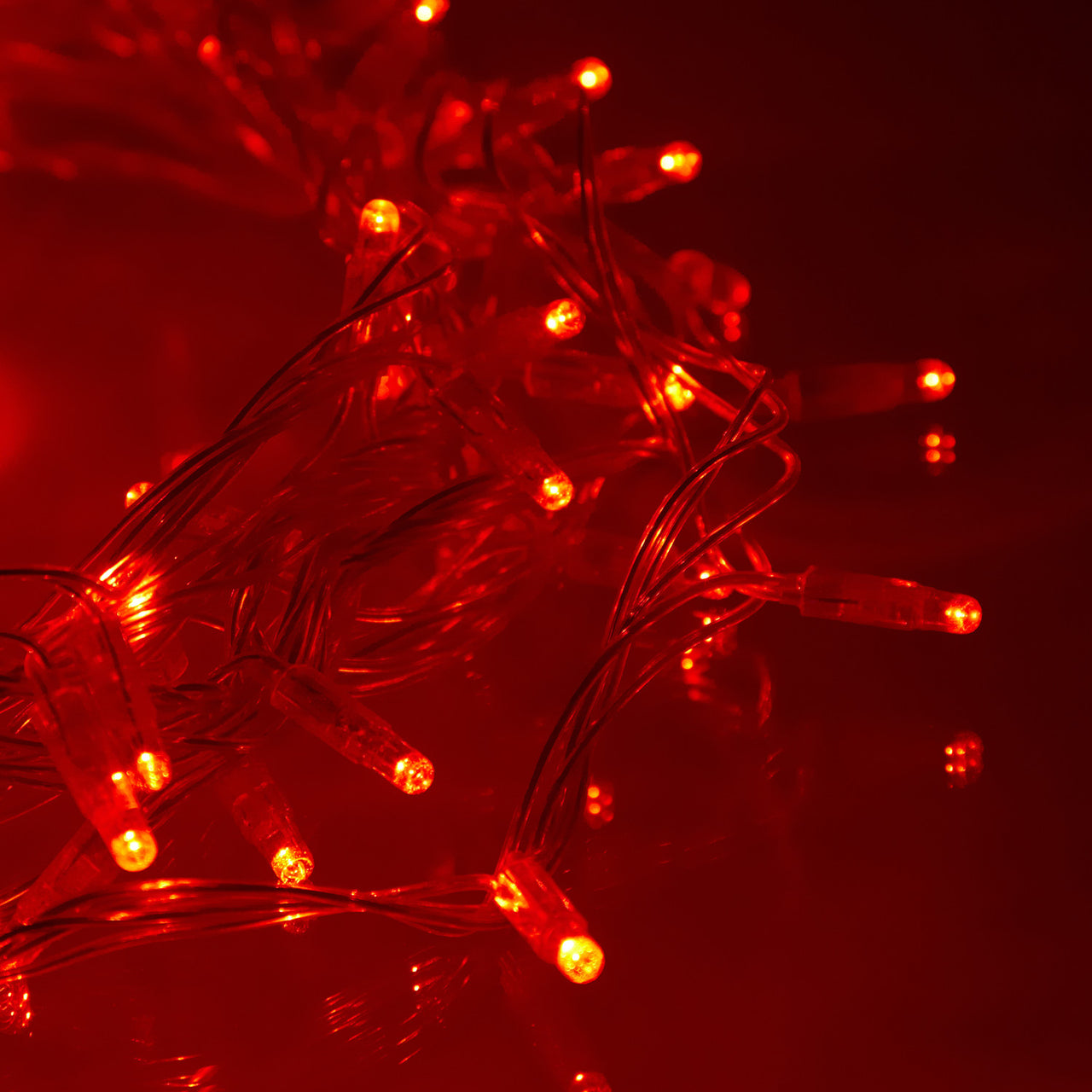 100er LED Lichterkette rot transparentes Kabel koppelbar 10m