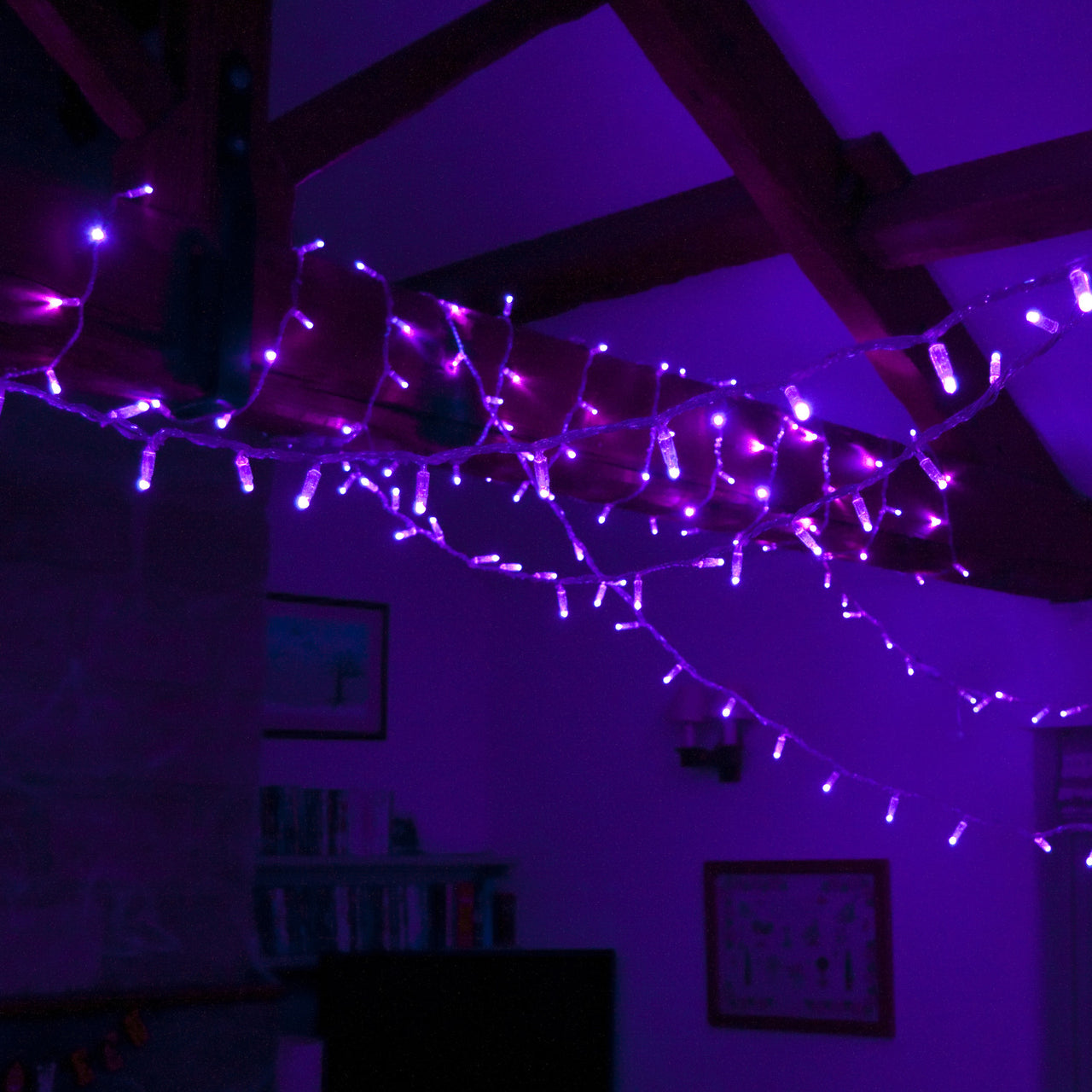 100er LED Lichterkette lila transparentes Kabel koppelbar 10m