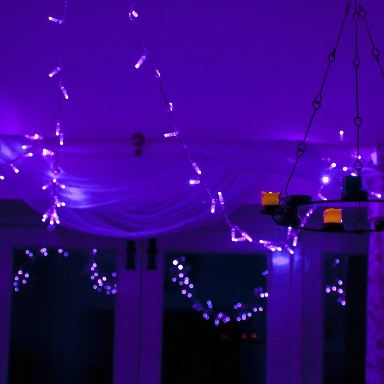 100er LED Lichterkette lila transparentes Kabel koppelbar 10m