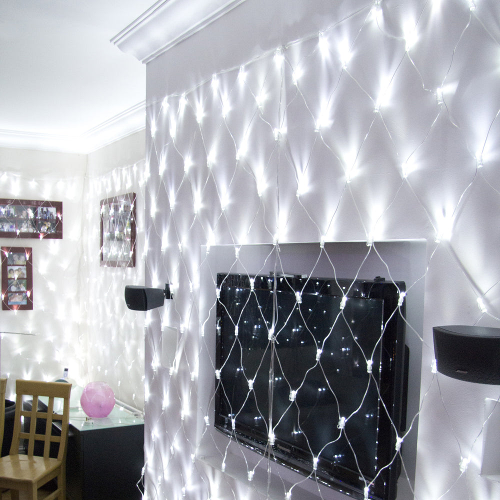 140er LED Lichternetz Weiß Transparentes Kabel Koppelbar 2 x 2m