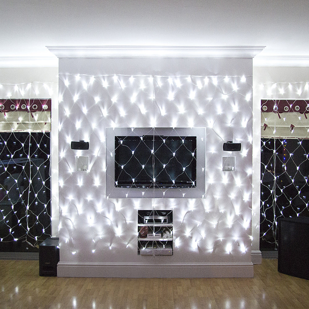 140er LED Lichternetz Weiß Transparentes Kabel Koppelbar 2 x 2m